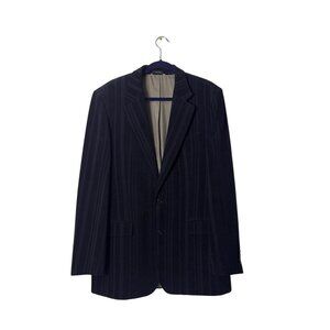 Hugo Boss Mens Italian-Made Navy Pinstripe Blazer 44L 100% Wool Two-Button Class